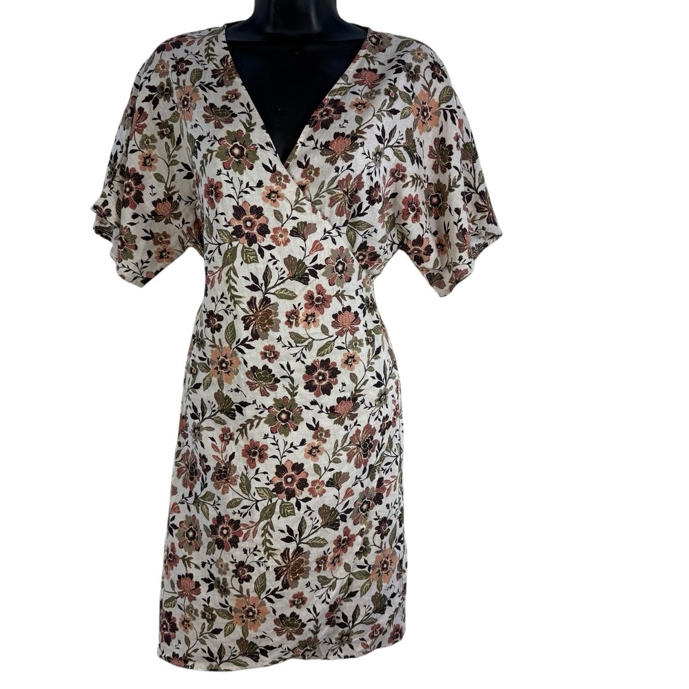 Faherty Willow V-neck Floral Print Linen Wrap Mini Dress size XXS Vacation NEW